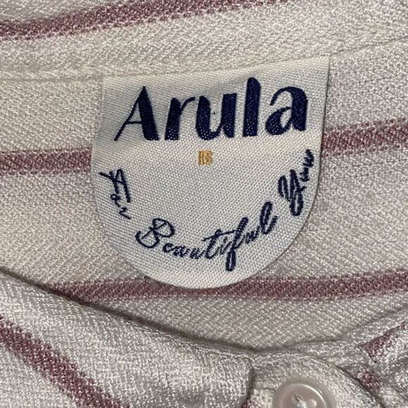 ARULA Ivory Mauve Striped Rayon Button Down - Picture 3 of 5
